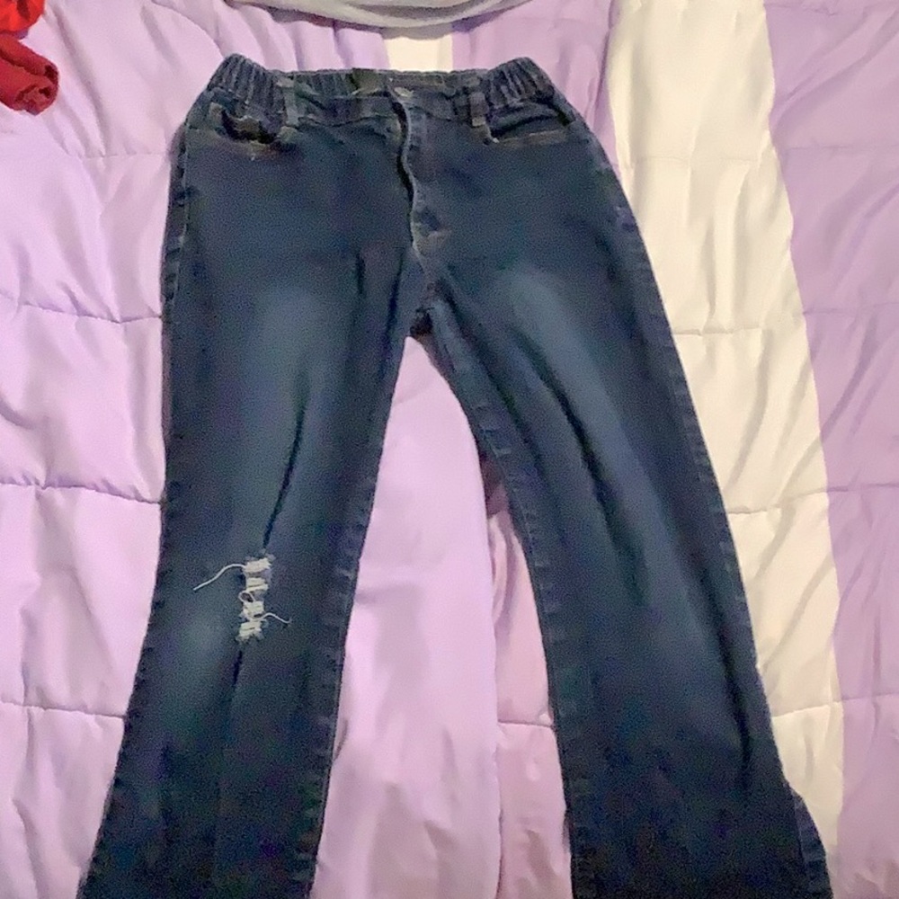 SHEIN Blue Straight Leg Jeans with Distressed Details